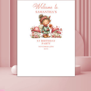 Zoete Fee Roze Bloemen Verjaardagsbanner Wandkleed