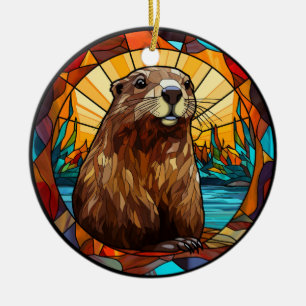 Zoete Gebrandschilderde Bever Keramisch Ornament