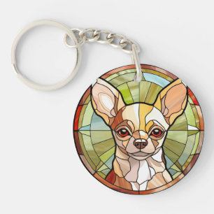Zoete Gebrandschilderde Chihuahua Hond Sleutelhanger