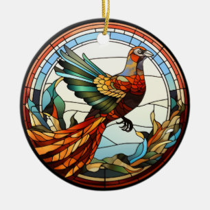 Zoete Gebrandschilderde Glas Gouden Fazant Keramisch Ornament