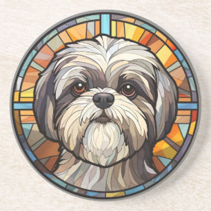 Zoete Gebrandschilderde Hond Shih Tsu Zandsteen Onderzetter