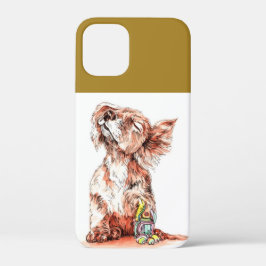 Zoete Gelukkige Hond Kunst Schets Grafische Besche iPhone 12 Mini Hoesje
