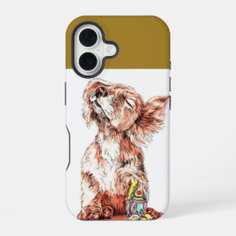 Zoete Gelukkige Hond Kunst Schets Grafische Besche iPhone 16 Hoesje