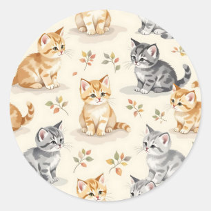 Zoete Gember en Grijze Kitten Aquarel Naadloos Ronde Sticker