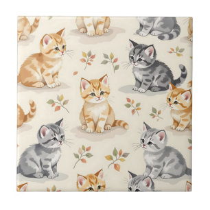 Zoete Gember en Grijze Kitten Aquarel Naadloos Tegeltje