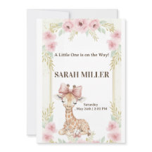 Zoete Giraffe Roze Bloemige Baby Shower Uitnodigin