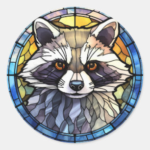 Zoete Glas in lood Frisky Raccoon Ronde Sticker
