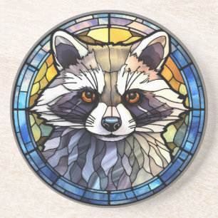 Zoete Glas in lood Frisky Raccoon Zandsteen Onderzetter