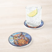 Zoete Glas in lood Uil Zandsteen Onderzetter (Zijkant)