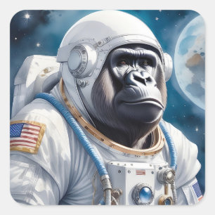 Zoete gorilla in astronautenpak in de ruimte vierkante sticker