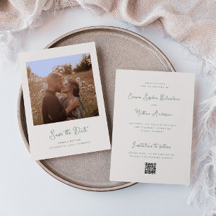 Zoete grillige ivoor en salie Foto en QR-code Save The Date