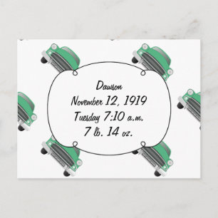Zoete Groene Retro Auto Baby Jongen Cadeaus Briefkaart