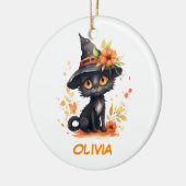 Zoete Halloween Kat Aangepaste Naam Keramisch Ornament (Links)