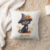 Zoete Halloween Kat Aangepaste Naam Kussen (Deken)