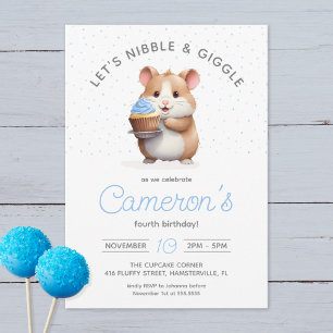 Zoete hamster, blauwe cupcake kinderverjaardag kaart