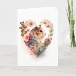 Zoete hamster met roze bloemen Valentijnsdag Feestdagen Kaart