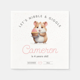 Zoete hamster, roze cupcake kinderverjaardag servet