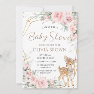 Zoete Herten Blush Roze Bloem Meisje Baby Shower Kaart