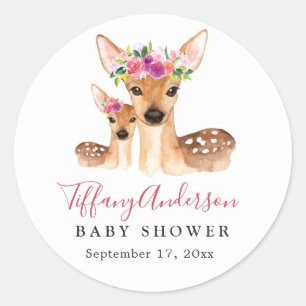 Zoete Herten Moeder En Baby Bloemige Baby Shower S Ronde Sticker