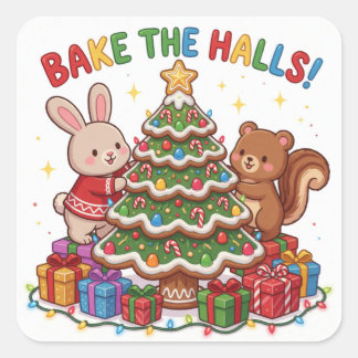 Zoete houtland kerstgebak vierkante sticker