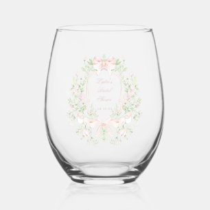 Zoete kam met roze strikken Monogram bruidsdouch Wijnglas Zonder Voet