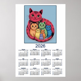 Zoete Kat Familie 2026 Kalender van Katten Poster