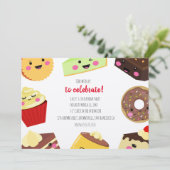 Zoete Kawaii Desserts uitnodiging voor kinderen (Staand voorkant)