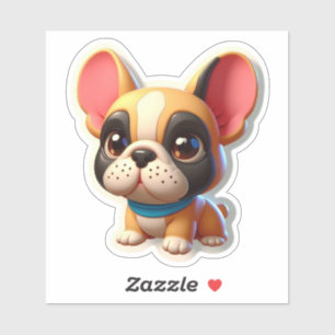 Zoete Kawaii Franse Bulldog Puppy met Blauwe Sjaal Sticker