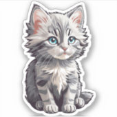 Zoete Kawaii Grijze Kat Sticker (Voorkant)