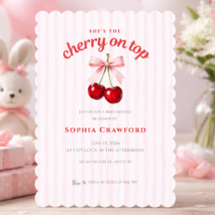 Zoete Kers Op Roze Strik Baby Shower Kaart