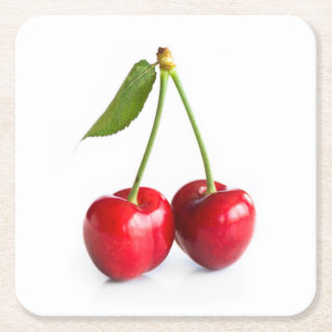 Zoete kers vierkante kartonnen onderzetter