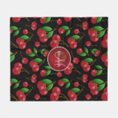 Zoete kersen patroon op zwart-witmonogram fleece deken (Voorkant (Horizontaal))