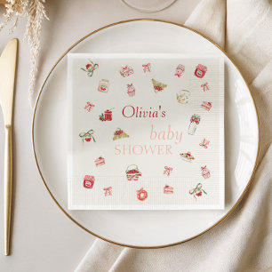 Zoete Kersendessert Waterverf Babyshower Servet