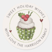 Zoete kerstgroetjes Cupcake Persoonlijk Ronde Sticker (Voorkant)
