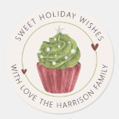 Zoete kerstgroetjes Cupcake Persoonlijk Ronde Sticker (Voorkant)