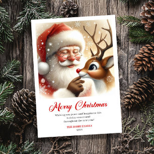 Zoete Kerstman en Rendier Illustratie Kerstmis Feestdagenkaart