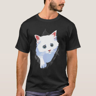 Zoete Kitten Gescheurde Stof Kleding Wit Cute Kat T-shirt