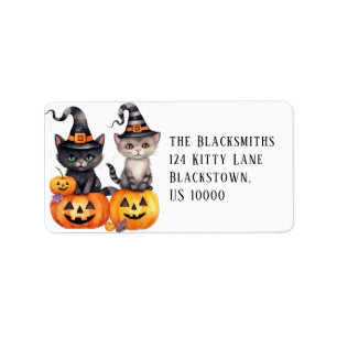 Zoete Kittens op Pompoenen Halloween Adres Etiket