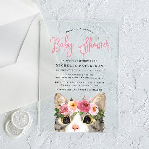 Zoete Kitty Meisje Baby Shower Acryl Uitnodigingen