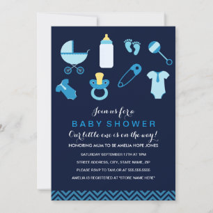 Zoete kleine baby jongen blauwe baby shower uitnod kaart