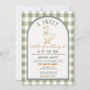 Zoete Kleine Eend Mallard Gingham Baby Shower Kaart