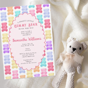 Zoete Kleine Gummy Beer Pastel Roze Baby Shower Kaart