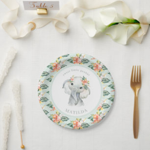 Zoete kleine pinda salie groene olifant bloemen papieren bordje