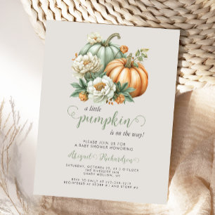 Zoete Kleine Pompoen Bloemrijke Herfst Baby Shower Briefkaart