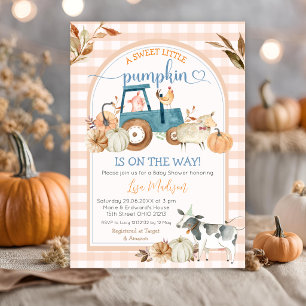 Zoete Kleine Pompoen Herfst Gingham Boog Baby Show Kaart