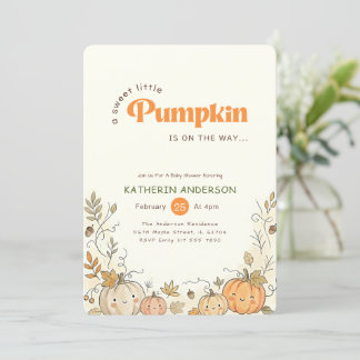Zoete Kleine Pompoen Herfstbladeren Baby Shower Kaart