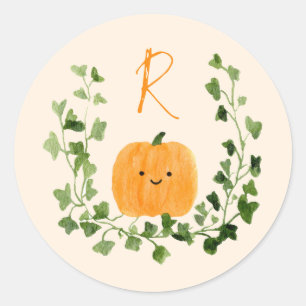 Zoete Kleine Pompoen Mooie Monogram Baby Shower Ronde Sticker