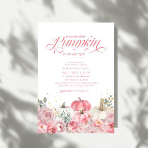 Zoete Kleine Pompoen Roze Bloemige Herfst Baby Sho Kaart