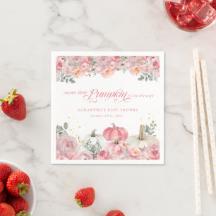 Zoete Kleine Pompoen Roze Bloemige Herfst Baby Sho Servet