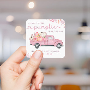 Zoete Kleine Pompoen Roze Herfst Baby Shower Vierkante Sticker